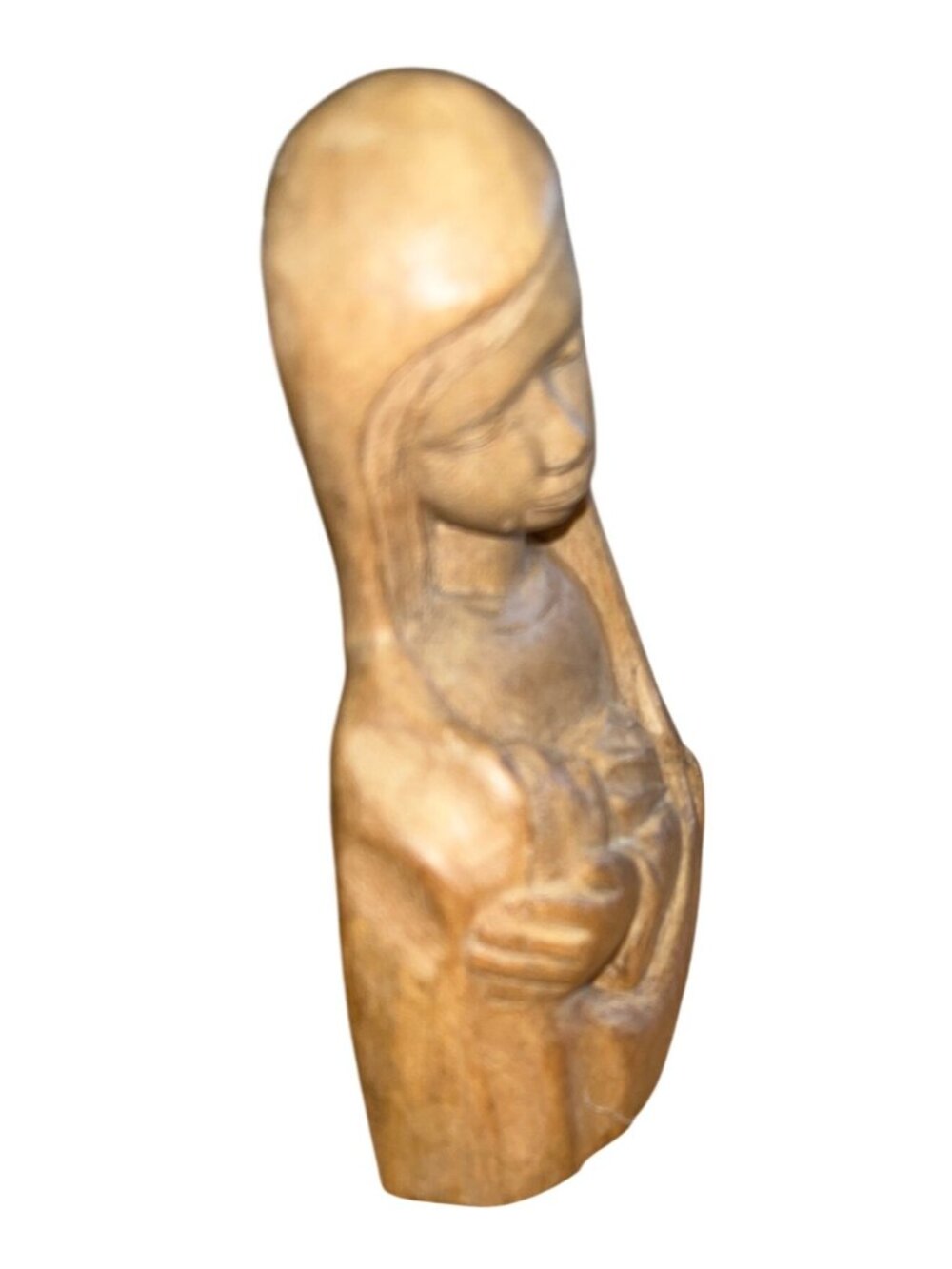 Hand Carved Wooden Mother Mary & Baby Jesus Sculpture By Artist M. Cesar - Picture 5 of 5